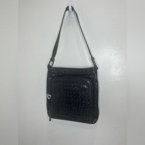 Brighton Leather Cher Black Patent Croc Stamped‎ Shoulder Handbag